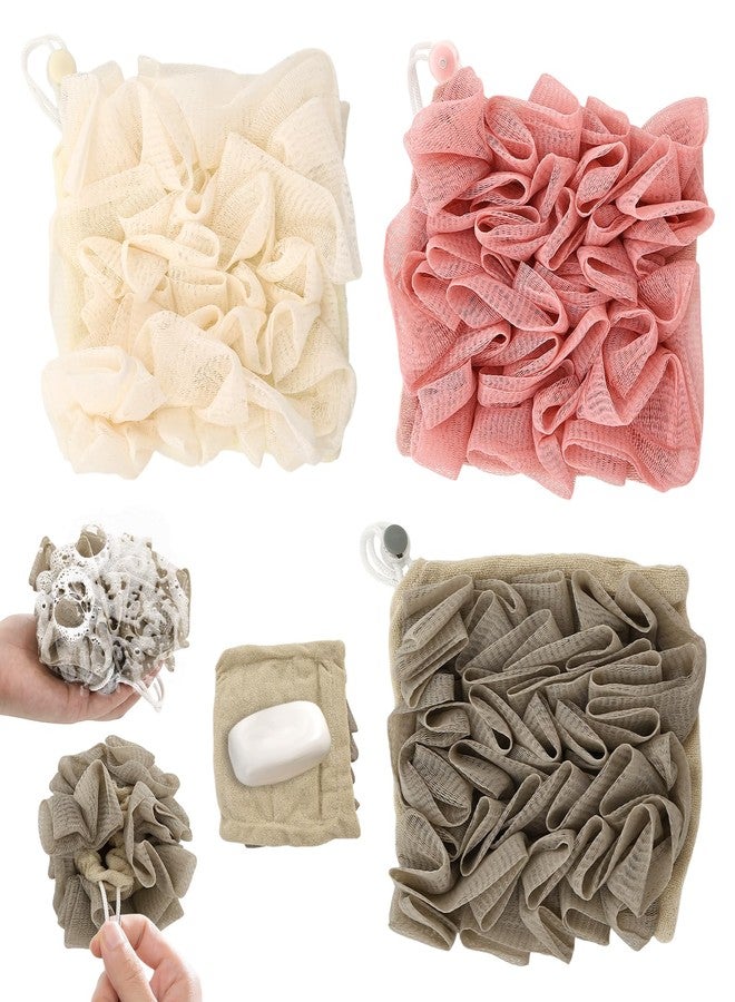 panthra 3 PCS Soap Bar Loofah,2 in 1 Bar Soap Loofah Pouch,Can Hold Soap,Effective Exfoliation,for Bathing (Khaki+ Beige+ Pink) - Image 1